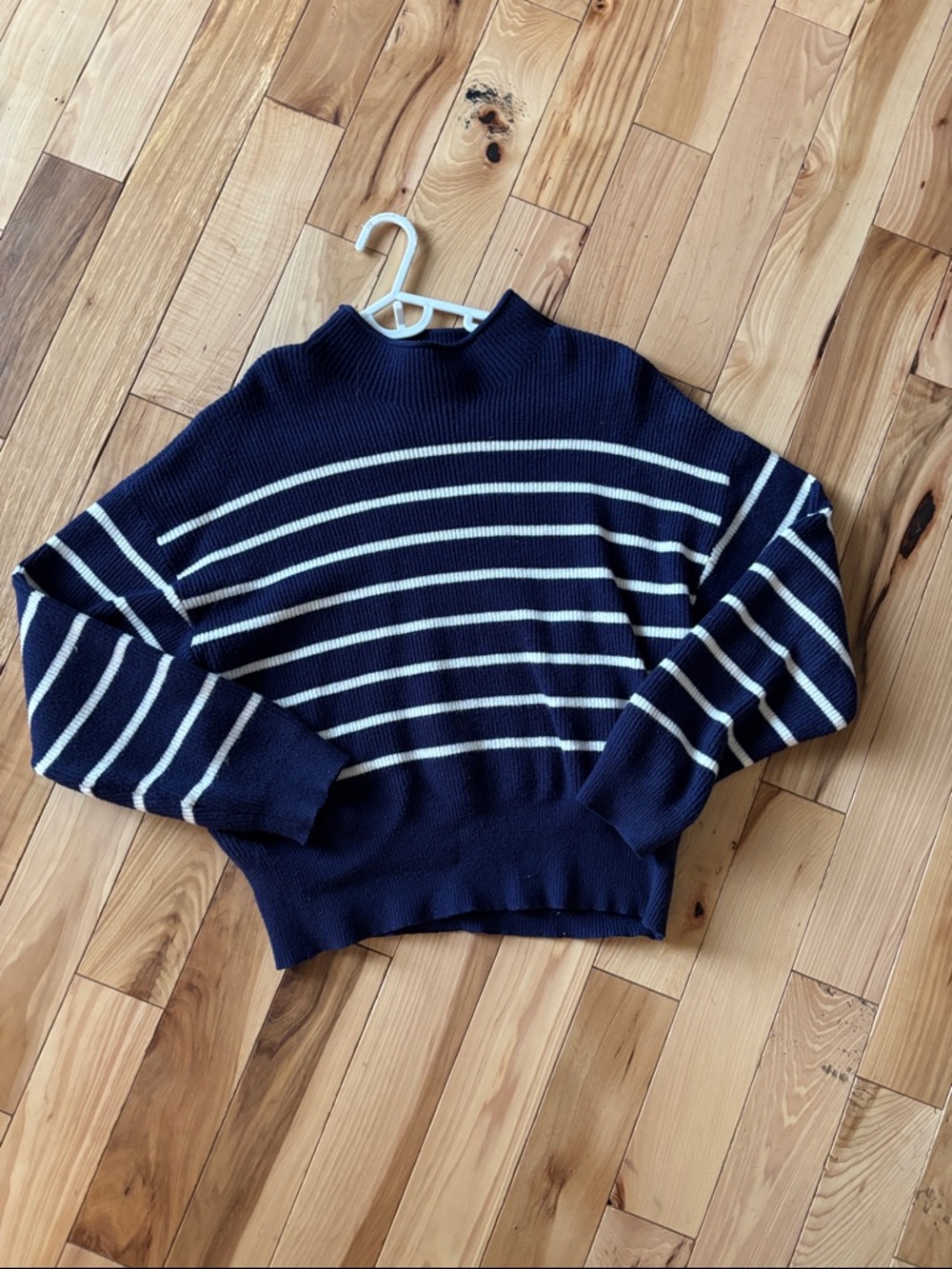 Striped crop mock neck sweater